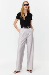 Gray High Waist Wide Leg Striped Woven Trousers