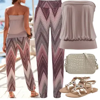 Outfit sa Ljubičasta/Pink/Vinski Crveno Štofaste hlača/Hlača s Perjem/Pletena Tajica/Duga Hlača/Hlače od muslina/Hlača s Uzorkom/Slip-on Hlača/Hlača od Tvida Lascana "Outfit za ljeto"