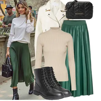 Rock Outfits mit Beige/Weiß/Khaki Mantel/Bikerjacke/Kurzjacke/Kunstlederjacke/Jacke mit Seitlichem Reißverschluss/Motorradjacke/Frühlingsjacke/Sommerjacke/Nachhaltige Jacke/Übergangsjacke Vila, Schwarz/Creme/Gold/Rosa/Weiß Umhängetasche/Kleine Tasche/Puffer-Tasche/Gürteltasche/Schultertasche/Handytasche/Kosmetiktasche/Brieftasche/Hüfttasche Valentino Bags, Schwarz Schnürstiefelette/Klassischer Stiefel/Springerstiefel About You "Freizeit Outfit für den Frühling"
