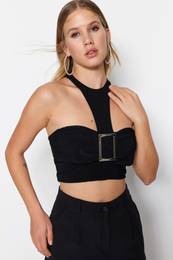 Black Crop Accessory Knitted Bustier