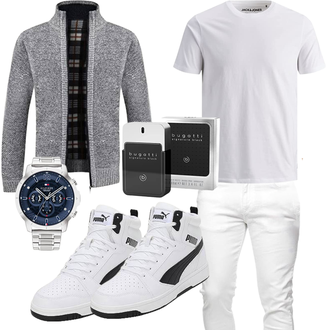Jeans Outfit mit Grau/Dunkelblau/Hellgrau/Dunkelgrau Trachtenmode Trachtenhemd Pinkpum "Cool Outfit"