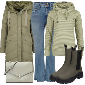 Outfit mit Dunkelgrün Chelsea Boot/Gummistiefelette/Gummistiefel/Lederjacke Dockers by Gerli "Street Style Outfit"