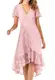 Laorchid Damen cocktailkleid v Ausschnitt Partykleid Brautjungfernkleid Spitzenkleid a Linie festlich Kleid Abendkleid elegant Hochzeit hochzeitsgäste Rosa M