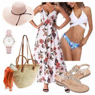 Outfit mit Rot/Lila/Weiß/Rosa/Braun Beachwear/Kaftan/Strandtuniken Kidsform "EXCHIC"