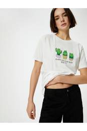 Cactus Printed T-Shirt Comfort Fit Short Sleeve Printed Cotton
