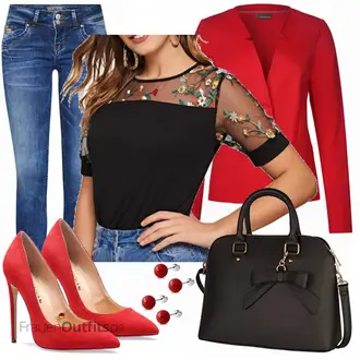 spitze Party Outfit mit Rot Bequemer Pump/High Heel/Hochfrontpump CASTAMERE "Eleganter Look"Look: Party, Hochzeit, Jubiläum, Theater, 30 Geburtstag, 18 Geburtstag, Valentinstag, Geburtstag
