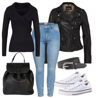 Outfit mit Schwarz/Dunkelbraun/Grau/Dunkelgrün Mantel/Bikerjacke/KunstLederjacke/Lederjacke/Motorradjacke/Vintage Lederjacke Oakwood "DayintheCity"
