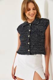 Women's Navy Blue Knitwear Vest