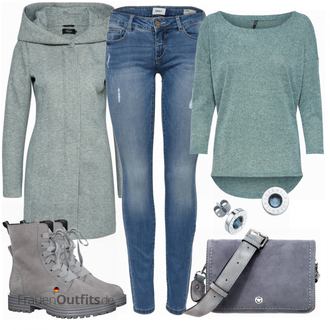 Outfit mit Türkis/Grün/Hellblau 3/4 Bluse/Klassische Tunika/Elegante Tunika/ausgefallene tunika/Festliche Tunika/Lederjacke/Tuniken-Shirt/Shirt & Top Große Größe/Tunika Only "Modisches Freizeit Outfit"