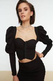 Black Collar Detailed Blouse
