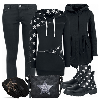 Warme Outfit mit Schwarz Hut Winter Mütze/Ohrenwärmer/Kopfbedeckung/Mütze styleBREAKER "Stars"