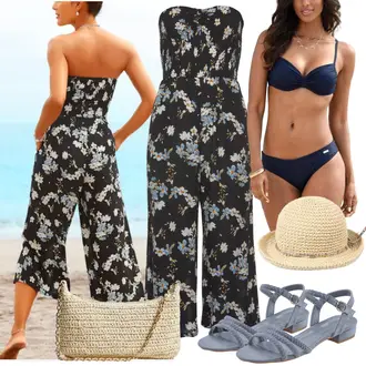 Outfit mit Dunkelblau/Blau Beachwear/Strandtop Lascana "Strand Outfit"