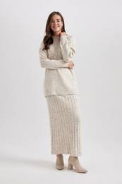 Regular Fit Flexible Waist Basic Plain Maxi Knit Skirt