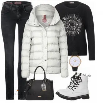 Mit Absatz Outfit mit Weiß/Creme Flache Stiefelette/Klassischer Stiefel/SpringerStiefel/SchnürStiefel Tamaris "Outfit für den Herbst"