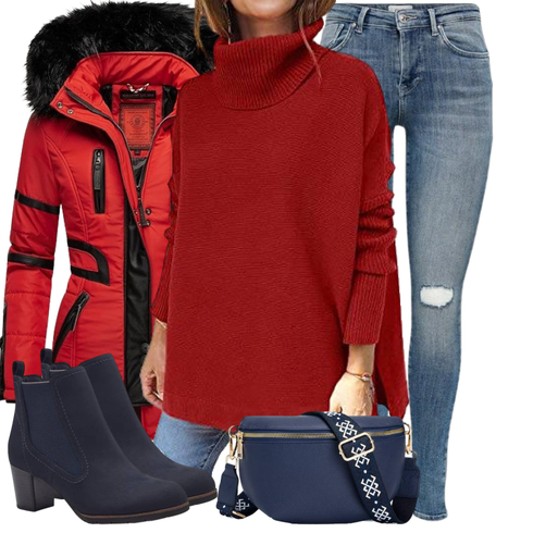 Dunkelblau/Hellblau/Blau Winter Stiefelette/Lederjacke/SommerStiefelette/Leder Stiefelette/Chelsea Boot/Gefütterte Stiefelette MARCO TOZZI kombinieren mit Rot/Dunkelrot Strickpullover/Kaschmir Pullover/Einfacher Pullover/Winterpullover/Pullover Mit Fledermausärmel/Wasserfallpullover/Longpullover/Oversized Pullover/Pullover mit Stehkragen GOLDPKF