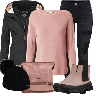 Outfit mit Schwarz Stiefel Camper "Modisches Winter Outfit"