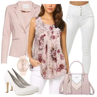 Outfit mit Grau/Rosa Lederjacke/Sweatblazer/Blusenblazer/Cord­ Blazer/Lässiger Blazer/Blazer mit Feder/Lederjacke für Männer/Blazerjacke/Strick­blazer/Eleganter Blazer/Lederjacke/Kurzblazer/Baumwoll ­Blazer Ichi "Business Look"