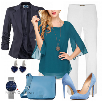 Hochzeitsgast Outfit mit Hellblau/Blau Vintage Pumpe/Eleganter Schuh/High Heel/Bequemer Pump/Hochfrontpump CASTAMERE "Super schönes Outfit für Büro"
