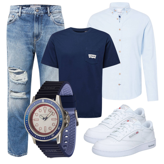 Trendige Outfit mit Weiß/Creme gesundheitsschuh/Leder Sneaker/Sneaker Low/Skateschuh/Schmaler Sneaker Reebok "Praktischer Look"Look: Uni, Esthetische, Hip Hop, Moderne, Skater, Techno, Unisex, Streetwear, Trendige, Classic, Sportlich, Retro