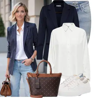 Elegant Outfit mit Dunkelblau/Hellblau Business Anzug/Smoking Blazer/Lässiger Blazer/Blusenblazer/Eleganter Blazer/Boyfriend Blazer/Blazerjacke/Lederjacke für Männer/Lederjacke Fransa "Schönes Frühlingsoutfit"Look: Classic, Sportlich, Schick, Büro, Empire, Edel, Business, Workwear, Elegant, Smart Casual, Ausgefallene, Preppy, Glamourös