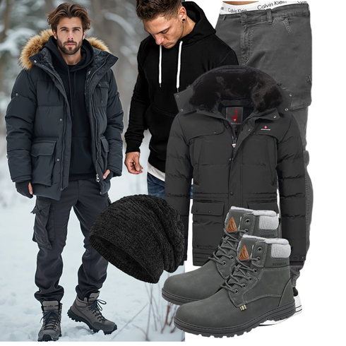 Blau/Schwarz Hut/Winter Parka Compagno kombinieren
