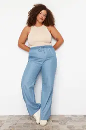 Curve Blue High Waist Summer Wide Cut Tencel Plus Size Denim Jeans
