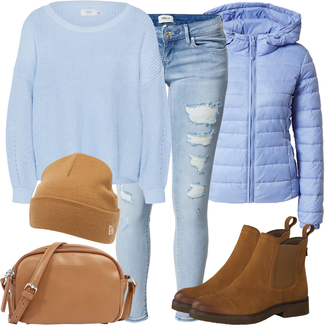 Outfit sa Svjetloplava/Plava Prošivena Jakna/Jakna s Kapuljačom/Puferica Jakna/Zimska Jakna/Ljetna pod-jakna/Donja Jakna/Skijaška jakna Only "Udoban zimski outfit"