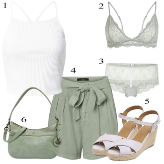Lyocell Outfit sa Svjetlozelena/Zeleno/Kaki/Tamnozelena Lanene kratke hlače/Paperbag Kratek Hlače VERO MODA "Ljetni outfiti"
