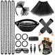 WILDPARTY 80er Jahre Kleidung Damen Schwarz Set, Kostüm Accessoires 80er, Netzgarnrock, Bauchtasche, Fingerlose Netzhandschuhe,Stirnband, Halskette,Ohrring, Neon 80 Jahre Outfit Party Mädchen Kinder