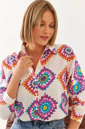 Women's Multi Patterned Casual Linen Shirt