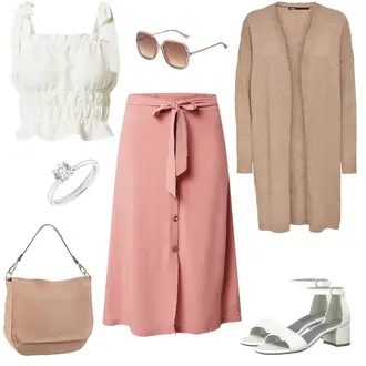 Elegant Outfit mit Rosa Short Große Größe/Kleid Große Größe/60er Jahre Rock/A-Linien-Rock/Wadenlanger Rock/Ausgestellter Rock/Knielanger Rock/Midirock/Moderne Rock/Standesamt Rock About You "Femininer Sommerlook"Look: A-linie, Uni, Fließende, Babydoll, Business, Elegant, Mom, Old Money, Overdressed, Trachten, 70er, Classic, 60er