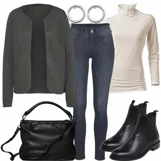 Mit Nieten Outfit mit Schwarz/Braun Chelsea Boot/Flache Stiefelette/Gummistiefelette/Lederjacke/Leder Stiefelette Edited "Stronger"