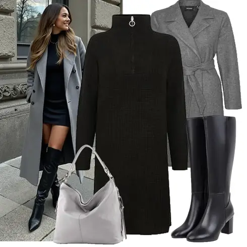 Schwarz/Braun/Weiß Klassischer Stiefel/Spitzer Stiefel/Lammfell Stiefel/ReitStiefel/High Heels Stiefel/WeitschaftStiefel/Langer Stiefel/Kniehoher Stiefel kombinieren mit Langarm Etuikleid/Pulloverkleid/Langes Strickkleid/Rollkragenkleid/Winter Strickkleid B.young