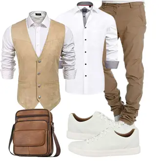 Outfit mit Khaki/Braun/Beige Trachtenweste/Businessweste/Elegante Weste/Cordweste/Anzugweste/Blazerweste COOFANDY "Freizeit Outfit"