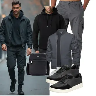 Mit Puff­ärmeln Outfit mit Dunkelblau/Dunkelgrau/Grau Uniformjacke/Kunstfaserjacke/Collegejacke/Jacke mit Seitlichem Reißverschluss/Fliegerjacke TACVASEN "Freizeit Outfit"