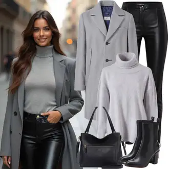 Šik Outfit sa Crna Čizma do Koljena/Široke čizme/Čizma Iznad Koljena/Duga Čizma/Čizma na visoku petu/Čizma na Špic About You "Modni proljetni outfit"Look: Preodjeven, Prevelik, 20-ih godina, Šik, cool