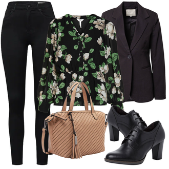 Outfit mit Schwarz Lederjacke/Cord Legging/High Waist Legging/Strick Legging/Gefütterte Leggings/Lederjacke/Thermohose/Treggings/Warme Leggings/Biker Jeans/Thermojeans VERO MODA "Freizeit Outfit"