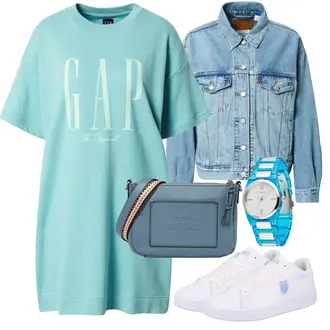 Outfit mit Blau Kleid Große Größe GAP "Vestito casual"