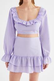 Lilac Frill Detailed Top-bottom Set