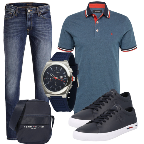 DunkelBlau/HellBlau/Blau/Rot Bluse Große Größe/Shirt & Top Große Größe/Poloshirt Jack & Jones kombinieren