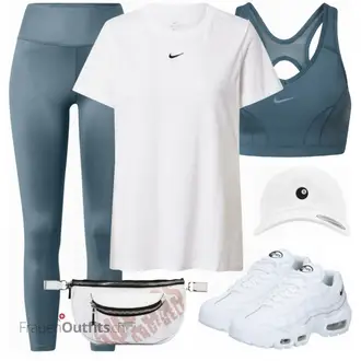 Sport Outfits mit Türkis Strumpfhose Nike, Grau Sport-T-Shirt Nike "Sport Outfit"