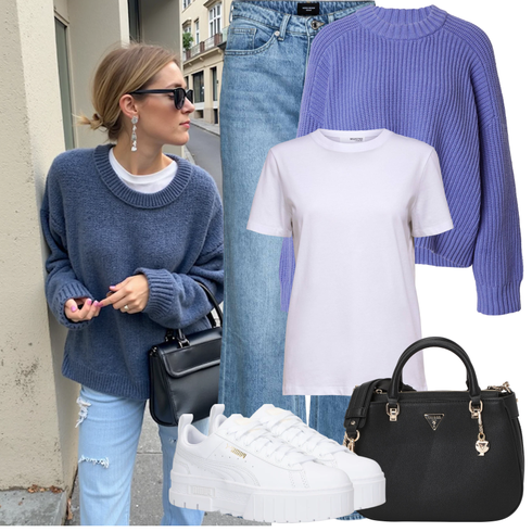 Comment poter Blanc/Gris/Violet/Crème T-shirt Fantaisie/T-shirt de Sport/T-shirt Casual/T-shirt/Chemise Longue/Chemise À Col Roulé/Chaussures de course pour hommes/T-shirt Fonctionnel/T-shirt à Manches Courtes/Chemisier Grande Taille SELECTED FEMME avec Bleu clair/Bleu T-shirt/Jeans avec Fente/Jeans vintage/Jean Taille Haute/Jean Coupe Ample/Jean-culotte/Jean Évasé/Jean Large VERO MODA