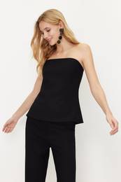 Black Strapless Woven Blouse