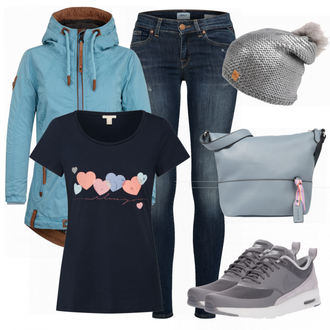 Winter Outfits mit Blau T-Shirt ESPRIT "Nike"