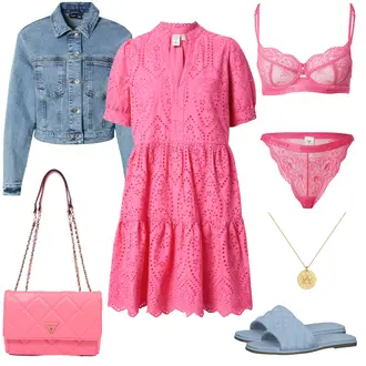 Elegant Outfit mit Rosa Kleid Große Größe/Baumwollkleid/Französisches Kleid/Nicki Kleid/Standesamt Kleid/Kleid Standesamt-gast/Gesmoktes Kleid/Sommerkleid yas "Pinker Sommerlook"Look: Rap, Uni, Mit Transparent, Overdressed, Ethno, Mom, Babydoll, Boho, Elegant
