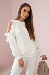 Set of sweatshirt with bow on sleeves and ecru leggings