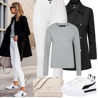 Winter Outfits Party mit Grau/Hellgrau 2-in-1 Pullover/Basic Pullover/Carmenpullover/Kaschmir Pullover/Feinstrickpullover/Pullover mit Stehkragen/Einfacher Pullover/Thermo Pullover/Kaschmir-Strickjacke/Strickjacke Gefüttert/Rundhals-Strickjacke/Stehkragen-Strickjacke/Wolle Strickjacke VERO MODA "Winter Outfits"Look: 50 Geburtstag, 40 Geburtstag, Bar, Konzert, Gala, Party, Schule, Besondere Anlässe