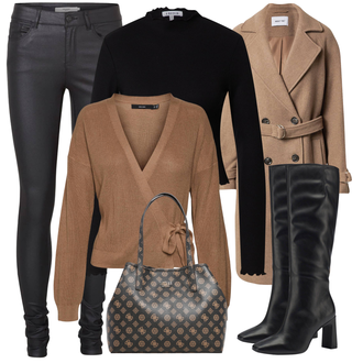 Cowgirl Outfit mit Schwarz/Weiß Stiefel Mit Reißverschluss/Langer Stiefel/Kniehoher Stiefel/Leder Overknee Stiefel/Spitzer Stiefel/High Heels Stiefel/WeitschaftStiefel Tamaris "Winterlicher Look"Look: 20er Jahre, Uni, Premium, Cowgirl, Classic