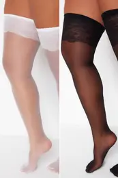 Curve Black-White 2 Pack Garter Stockings