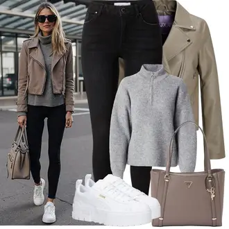 tenues avec Gris/Marron/Kaki/Beige/Violet Veste Courte/Veste avec Zip Latéral/Vintage Veste en Cuir/Veste de Motard/Veste en Cuir/Veste en Simili Cuir jjxx "Tenue de printemps"